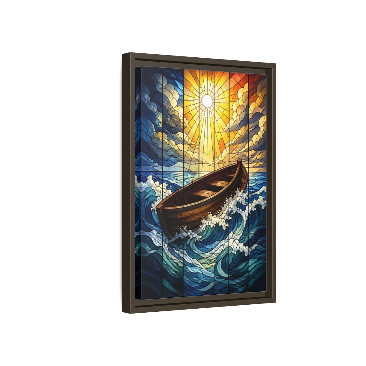 Side Mockup 5. Sunlit Boat Motivation shown as framed canvas print