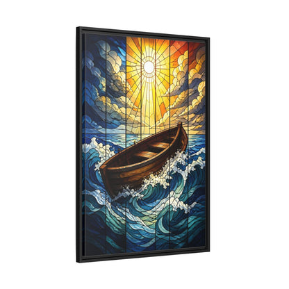 Side Mockup 13. Sunlit Boat Motivation shown as framed canvas print