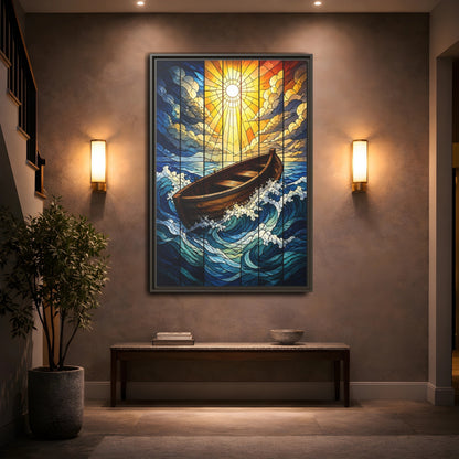 Mockup 2. Sunlit Boat Motivation shown as framed canvas print