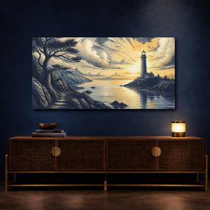 Mockup 4. Sunlit Coastal Lighthouse shown as canvas print