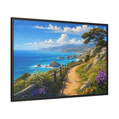 Side Mockup 12. Sunlit Coastal Pathway shown as framed canvas print