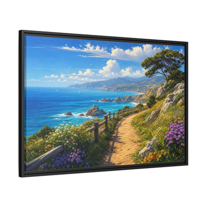 Side Mockup 13. Sunlit Coastal Pathway shown as framed canvas print