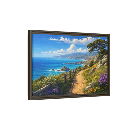 Side Mockup 2. Sunlit Coastal Pathway shown as framed canvas print