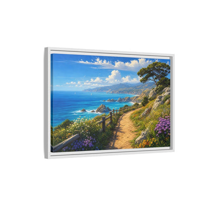 Side Mockup 1. Sunlit Coastal Pathway shown as framed canvas print