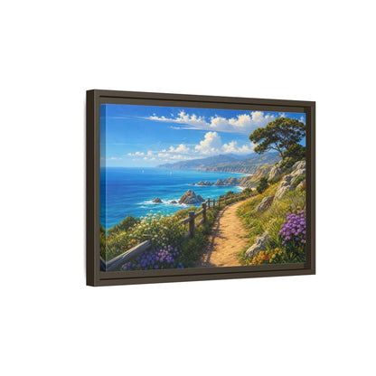 Side Mockup 5. Sunlit Coastal Pathway shown as framed canvas print