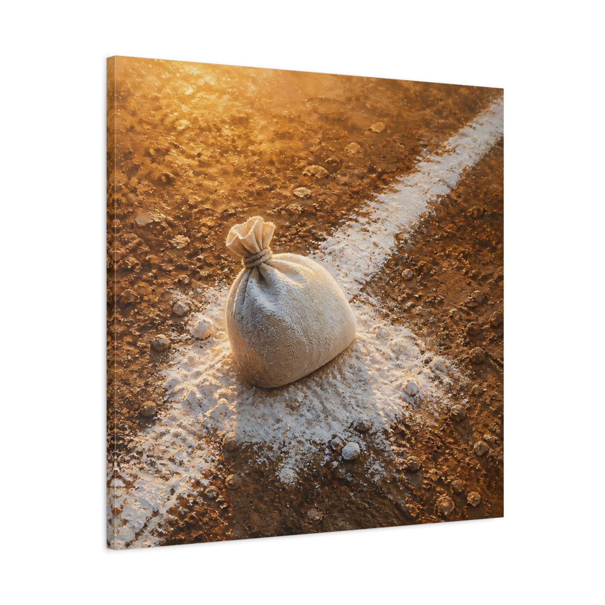 Side Mockup 3. Sunlit Flour Sack shown as canvas print