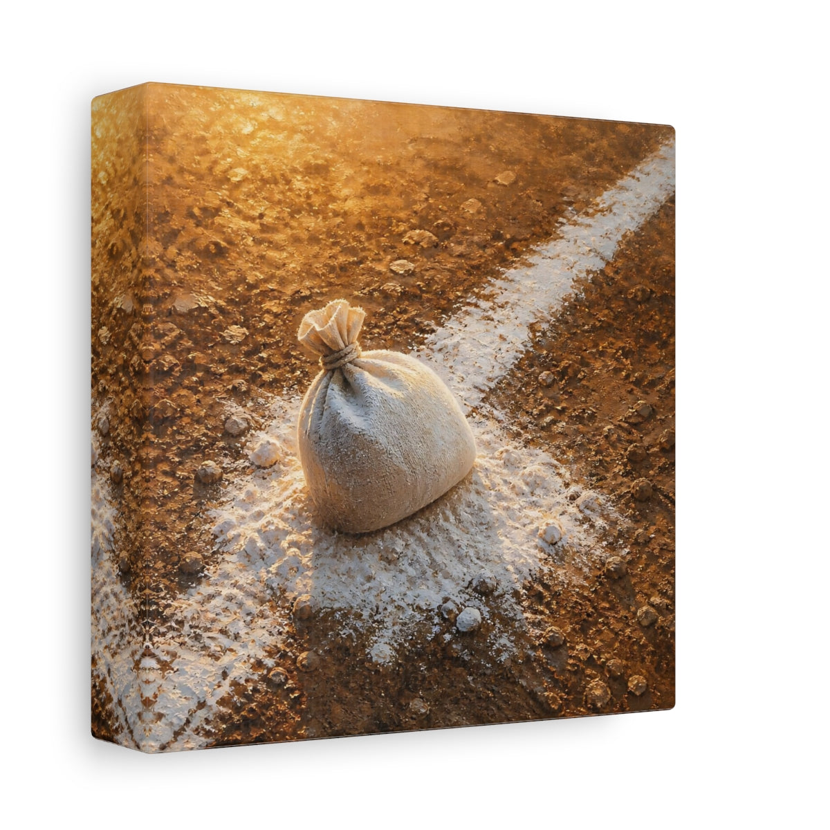 Side Mockup 2. Sunlit Flour Sack shown as canvas print