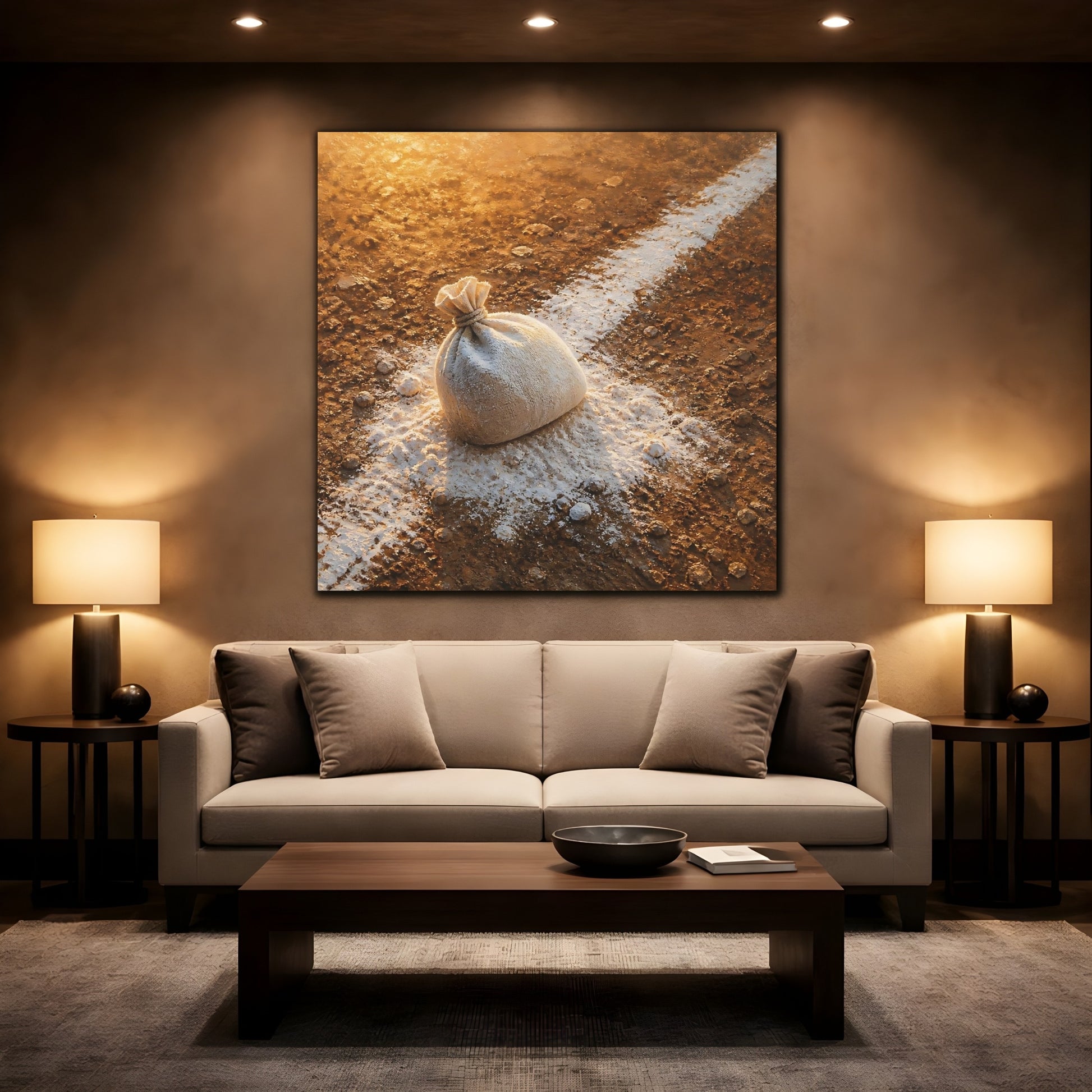 Mockup 2. Sunlit Flour Sack shown as canvas print