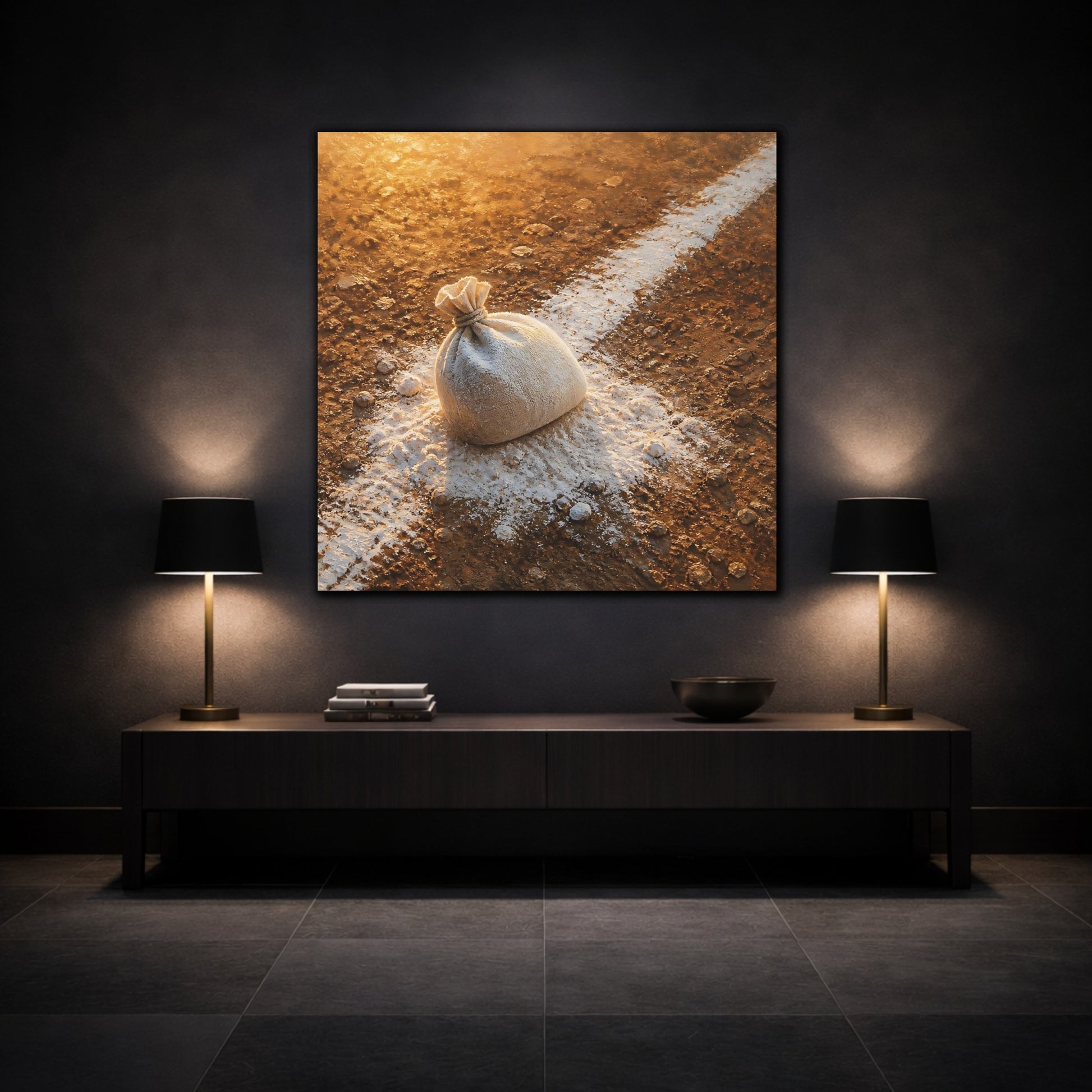 Mockup 3. Sunlit Flour Sack shown as canvas print