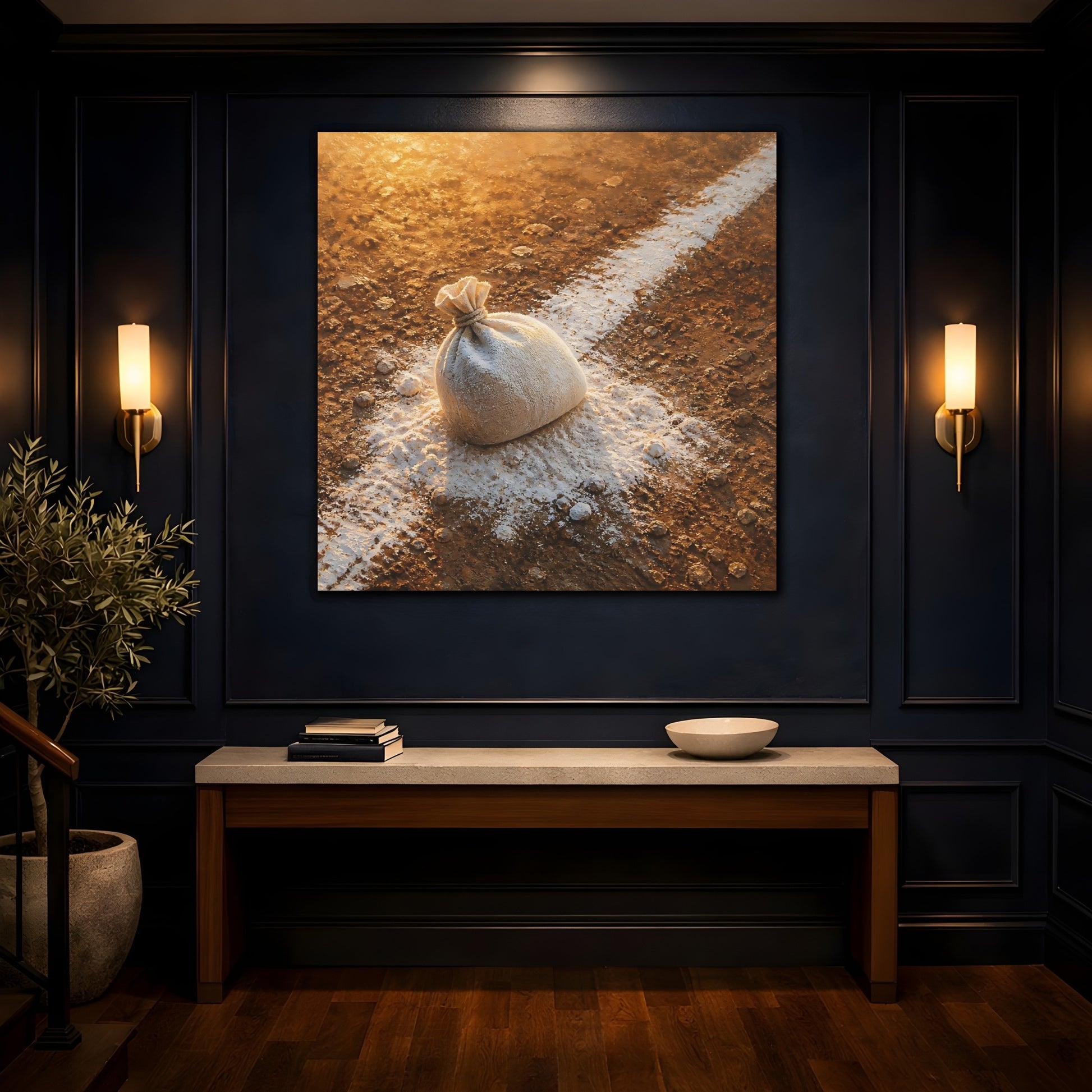 Mockup 4. Sunlit Flour Sack shown as canvas print