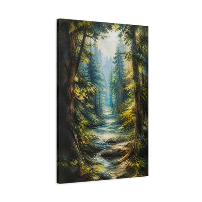 Side Mockup 2. Sunlit Forest Stream shown as canvas print
