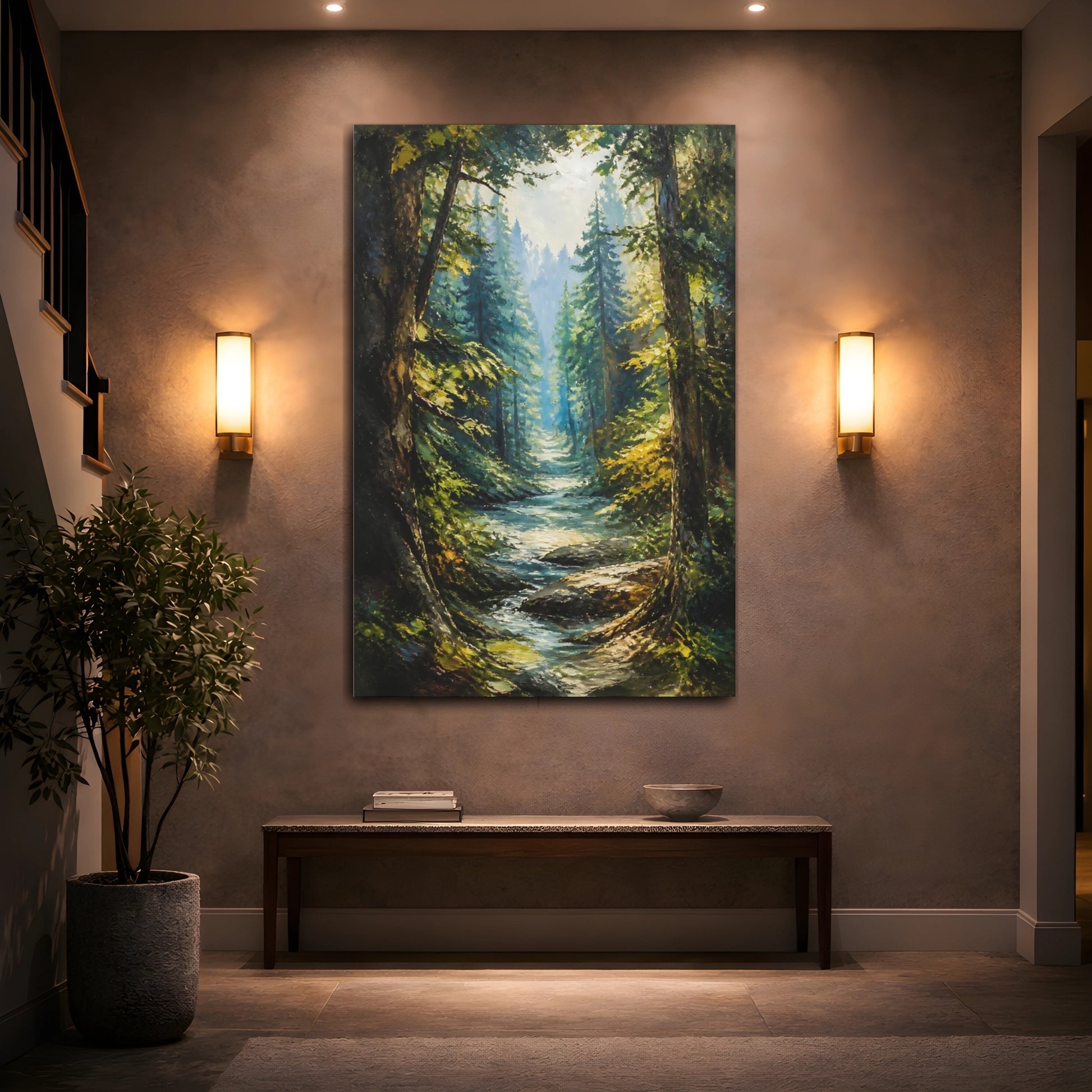 Mockup 2. Sunlit Forest Stream shown as canvas print