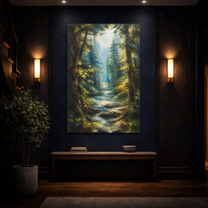 Mockup 4. Sunlit Forest Stream shown as canvas print
