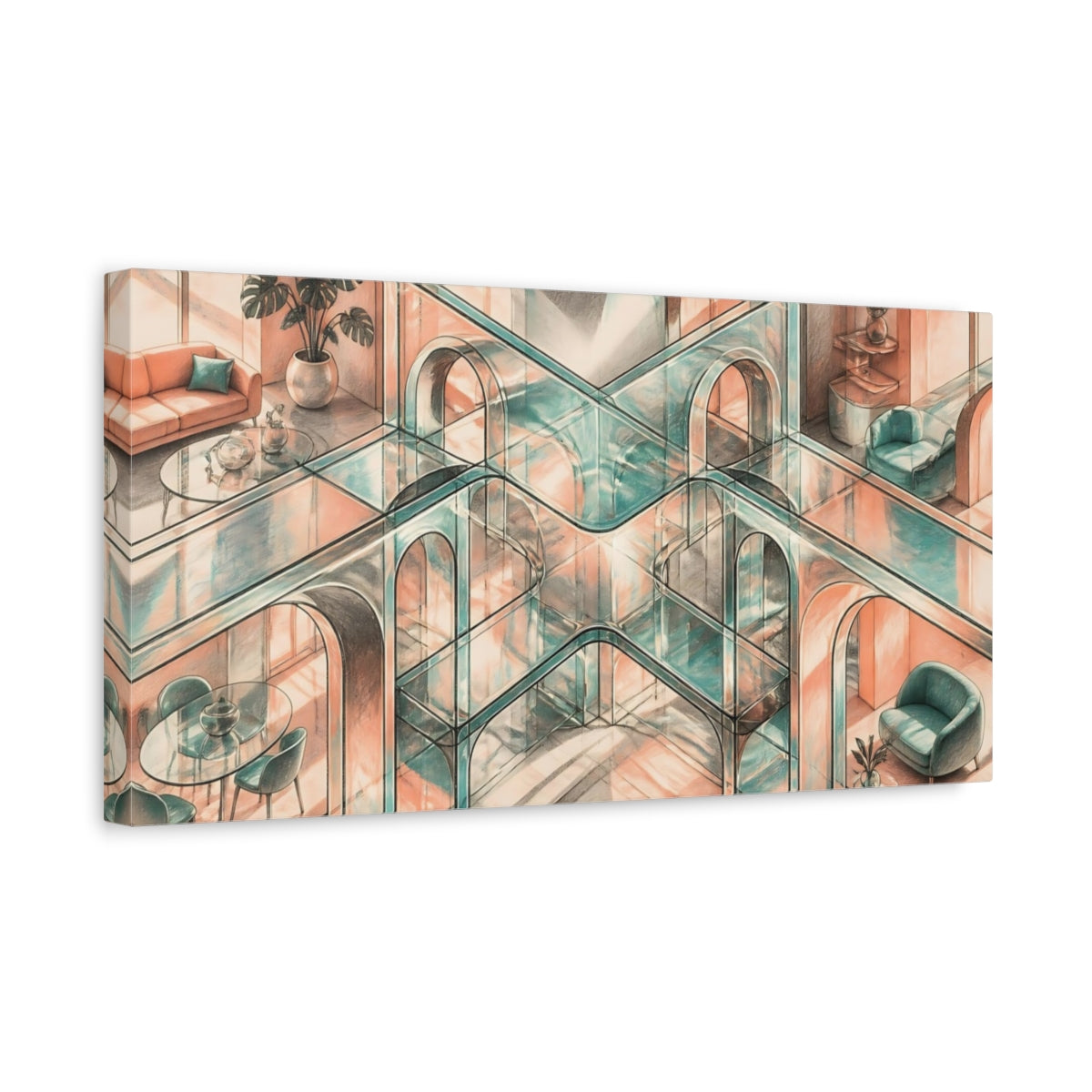 Side Mockup 3. Sunlit Glass Arches shown as canvas print