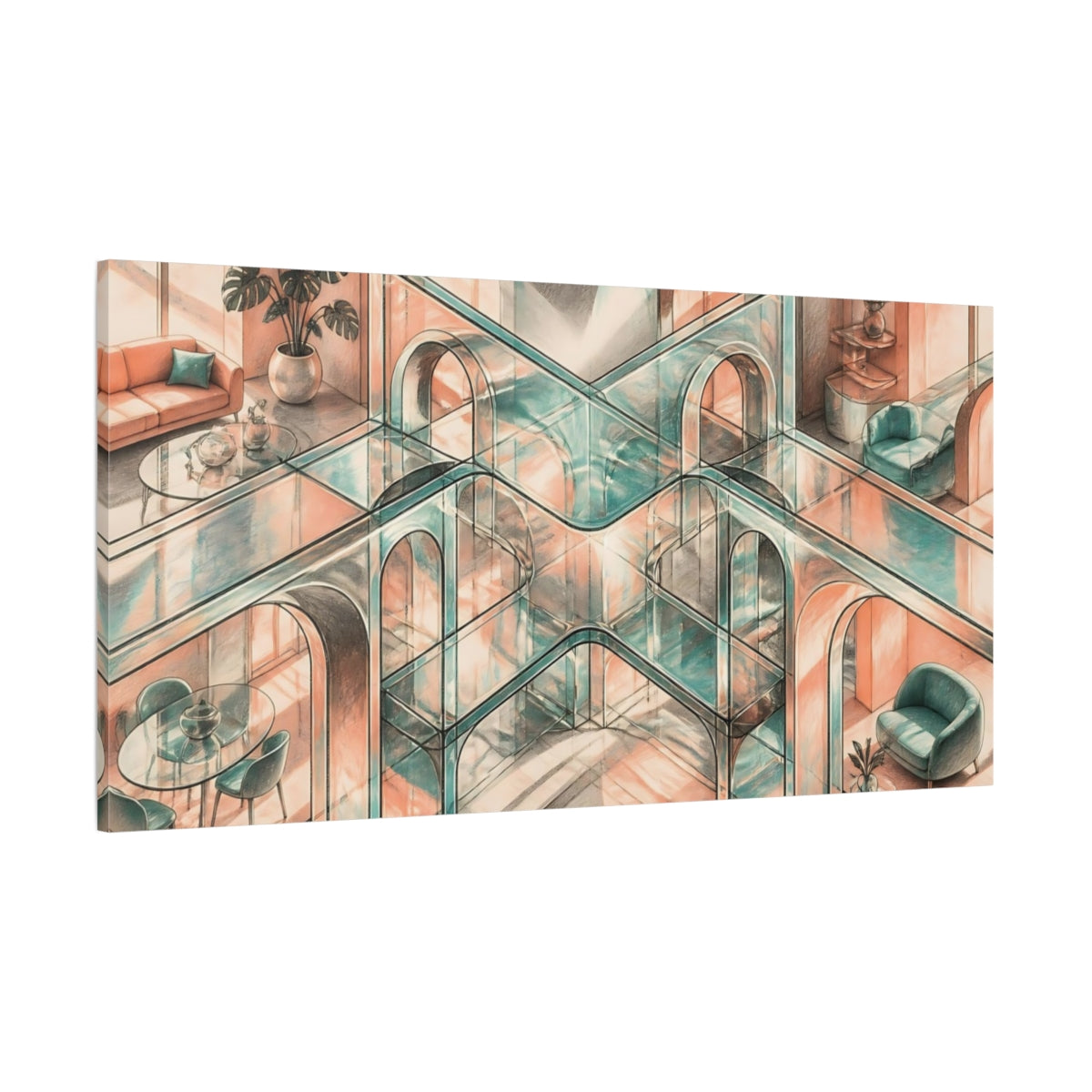 Side Mockup 2. Sunlit Glass Arches shown as canvas print