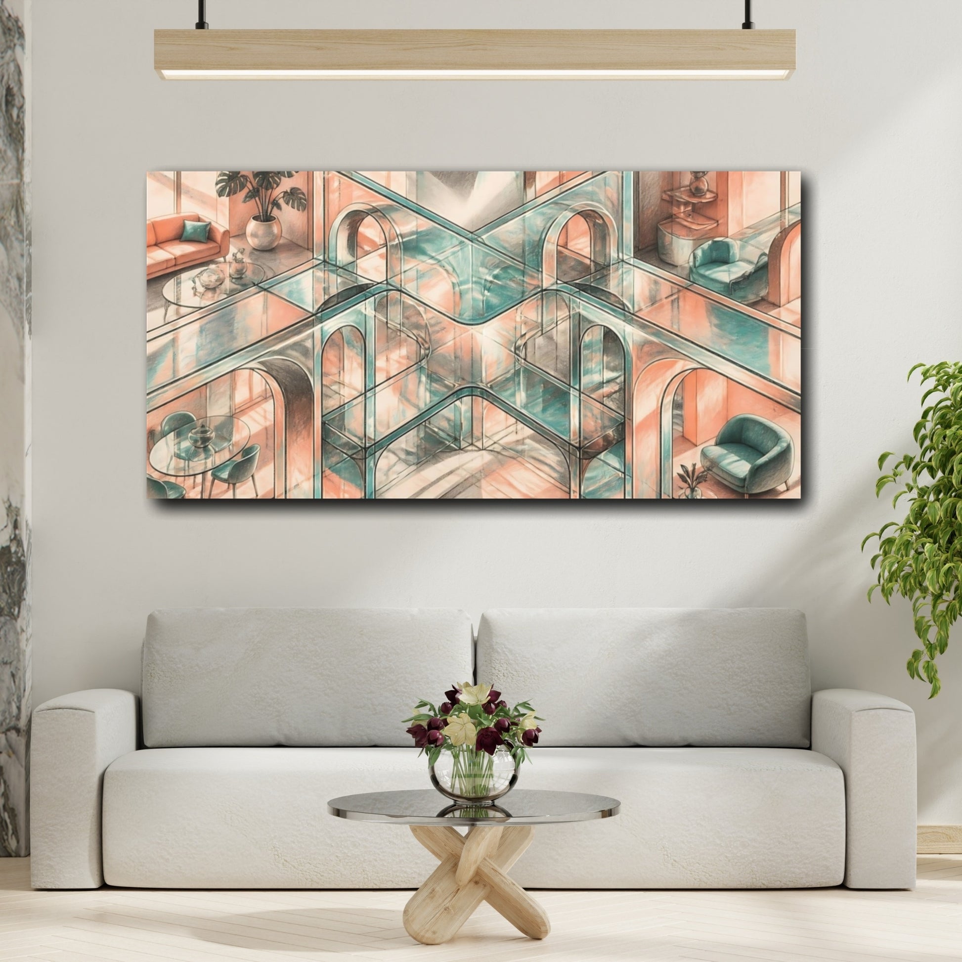 Mockup 2. Sunlit Glass Arches shown as canvas print