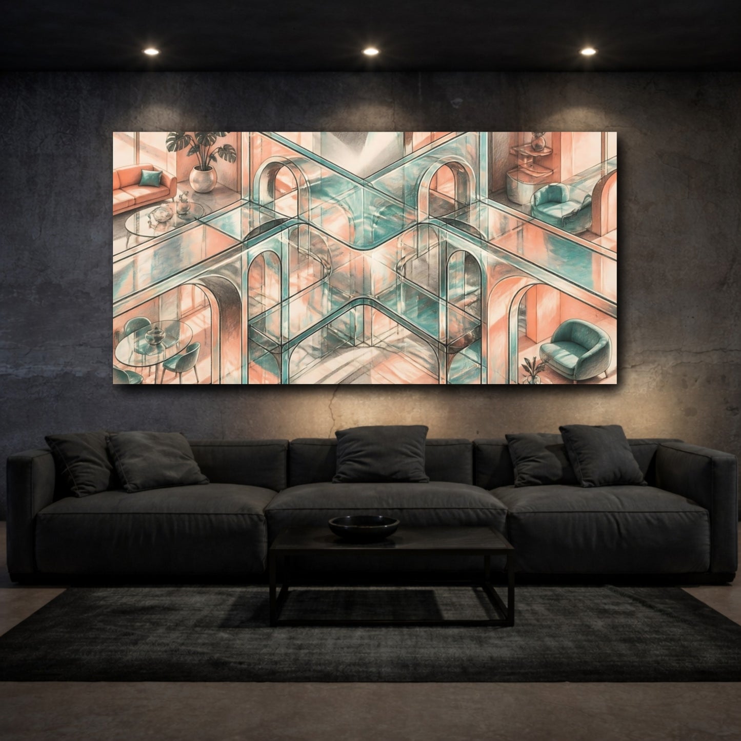 Mockup 3. Sunlit Glass Arches shown as canvas print