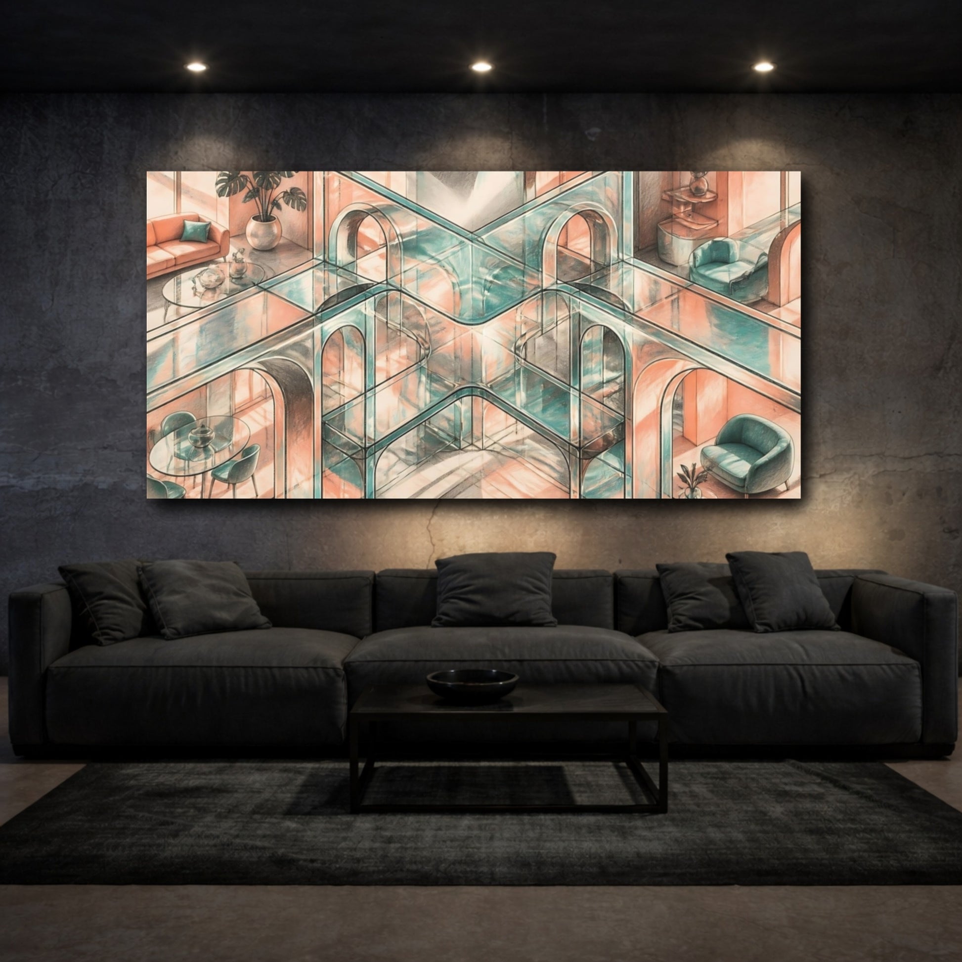 Mockup 3. Sunlit Glass Arches shown as canvas print