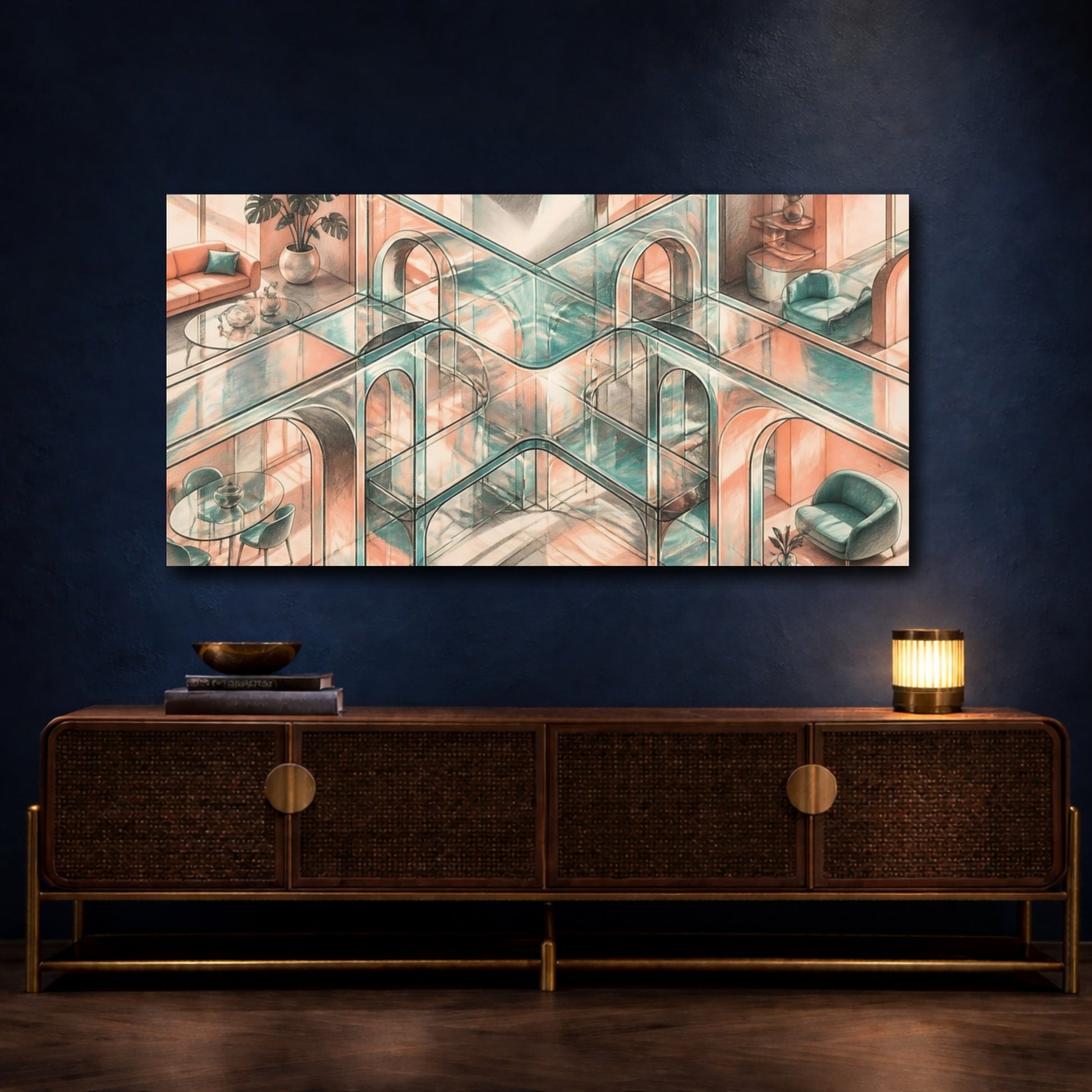 Mockup 4. Sunlit Glass Arches shown as canvas print