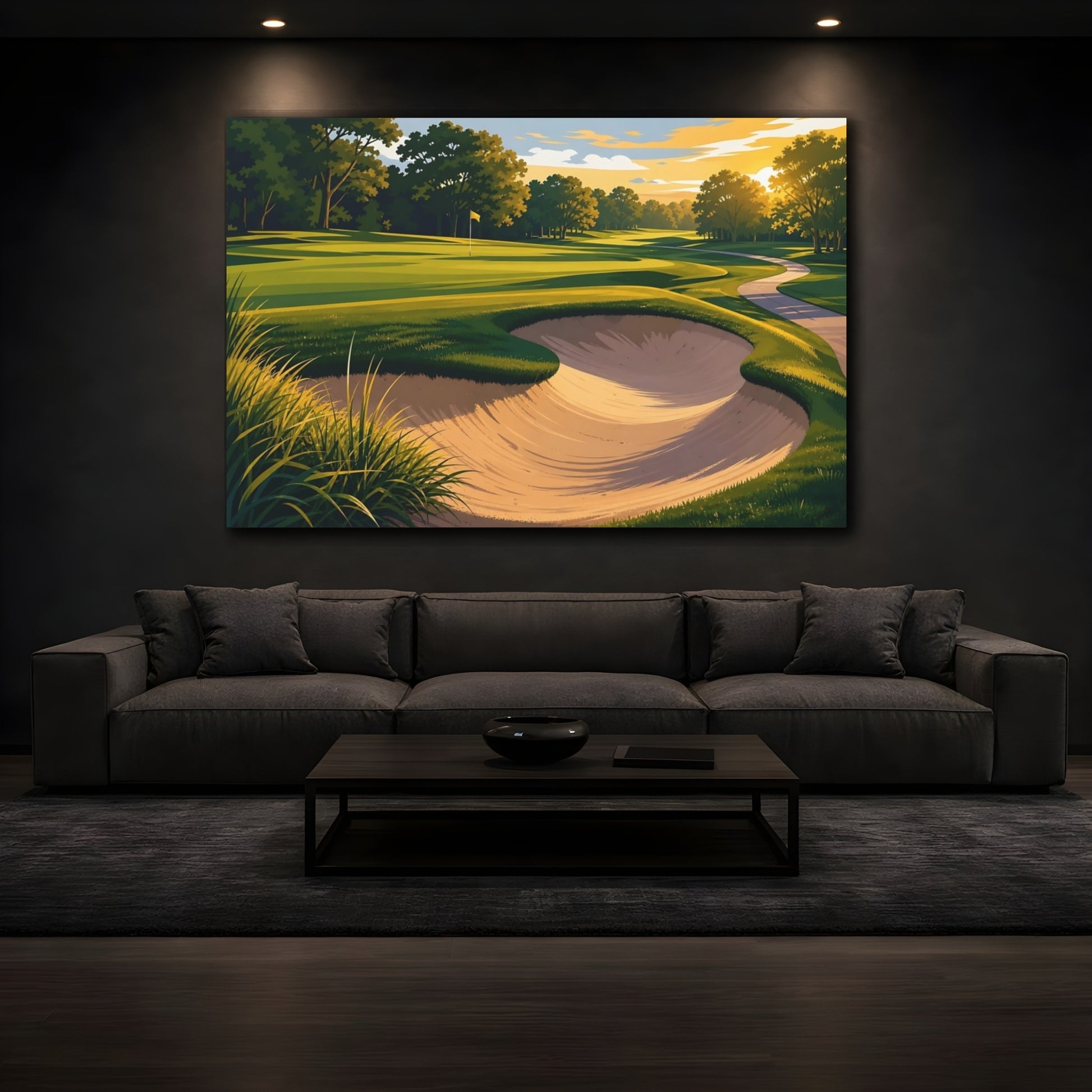 Mockup 3. Sunlit Golf Course Bunker shown as canvas print