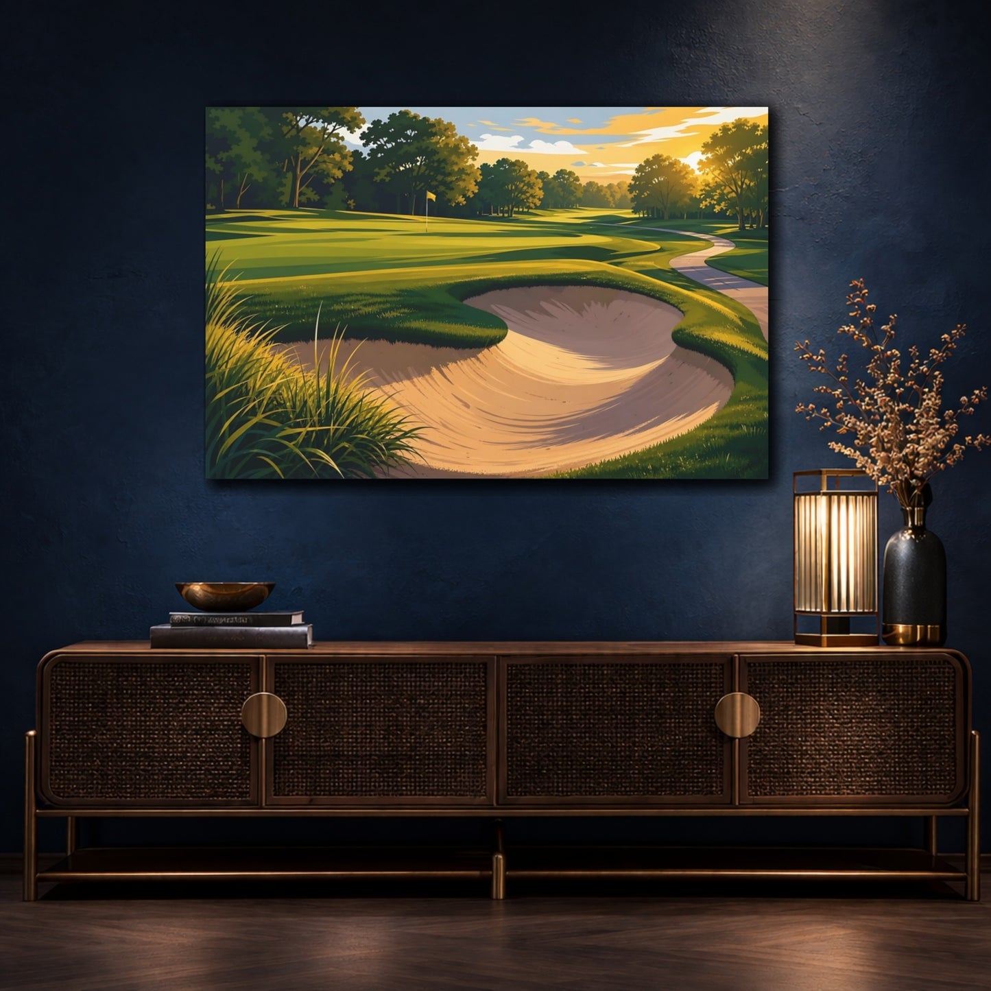 Mockup 4. Sunlit Golf Course Bunker shown as canvas print