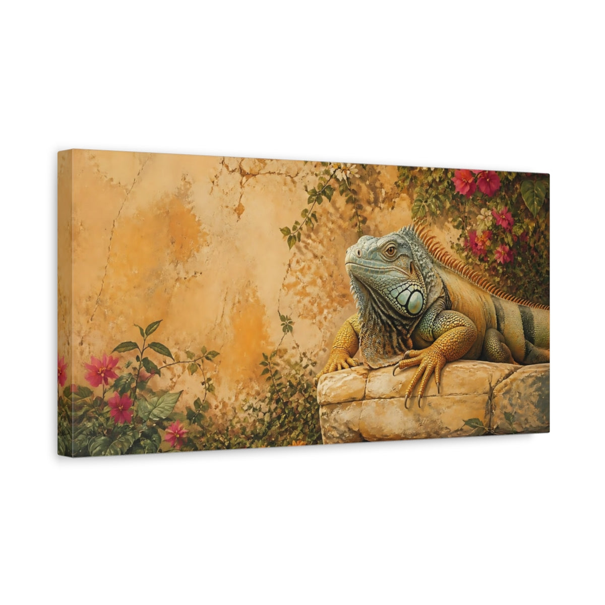 Side Mockup 3. Sunlit Iguana On Stone shown as canvas print
