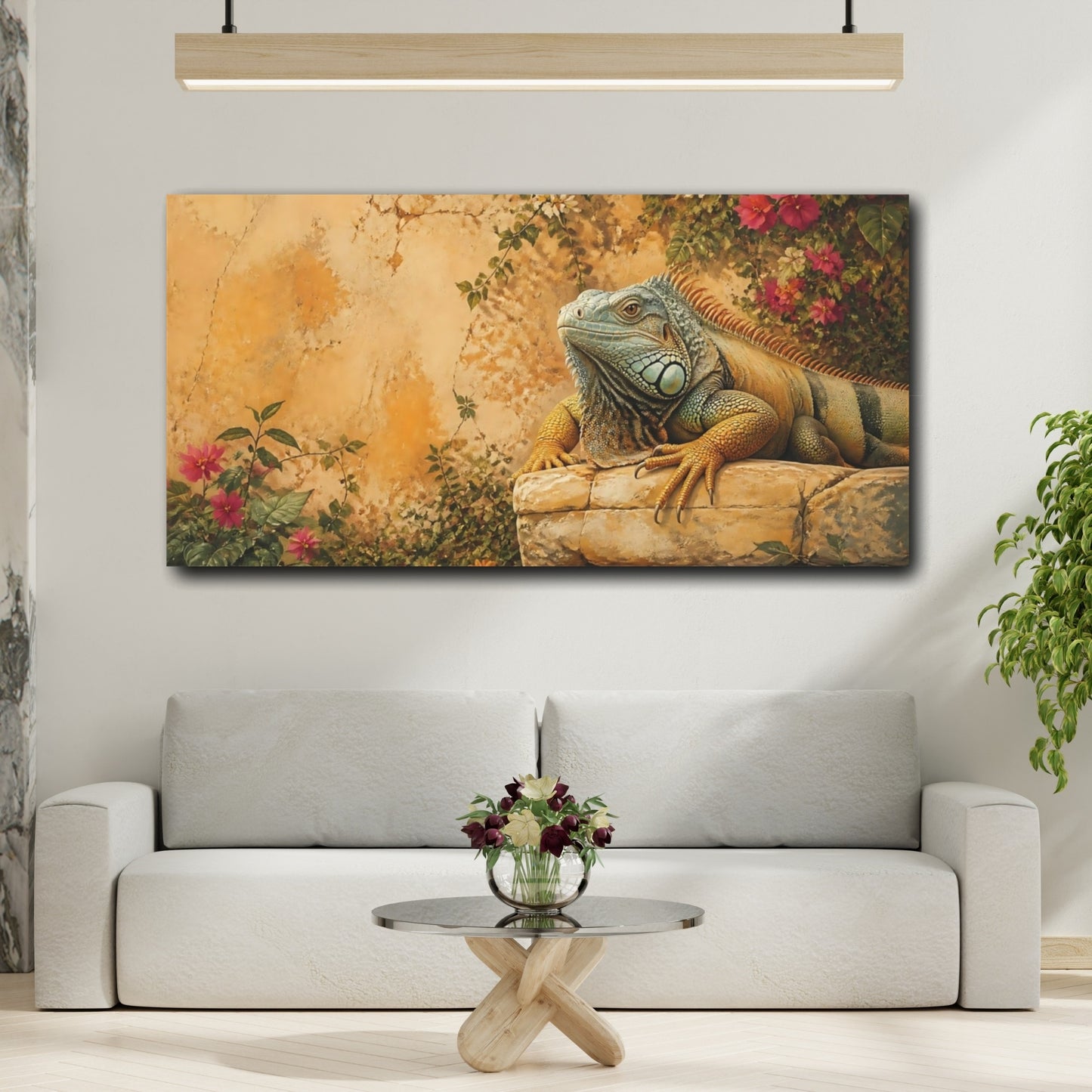 Mockup 2. Sunlit Iguana On Stone shown as canvas print