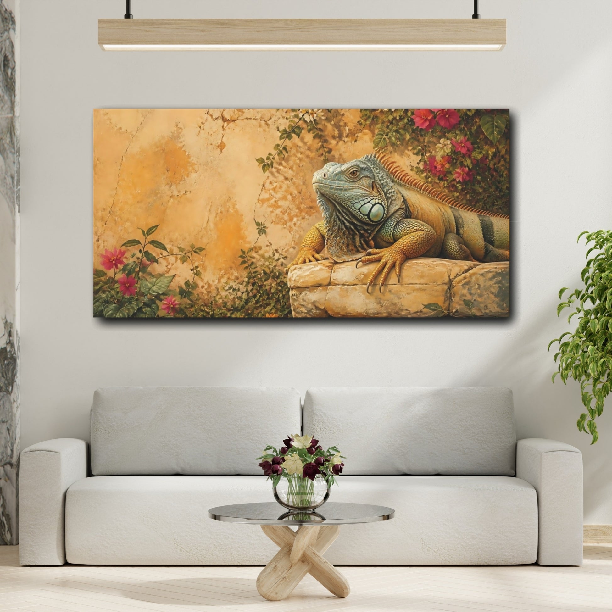 Mockup 2. Sunlit Iguana On Stone shown as canvas print