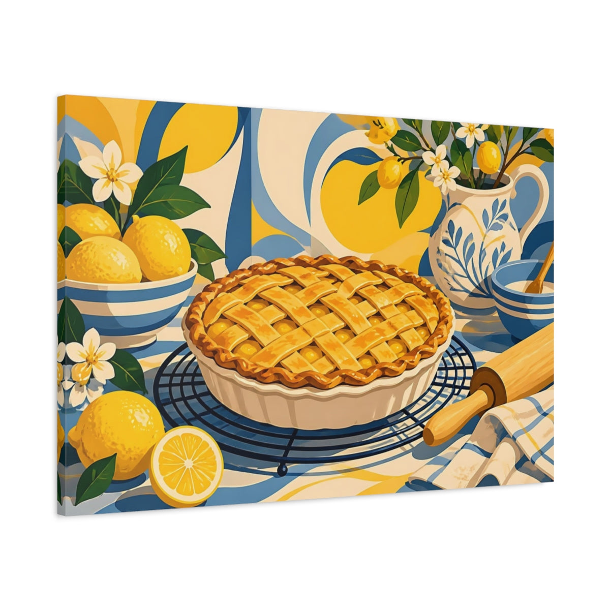 Main Mockup. Sunlit Lemon Lattice Pie shown as canvas print