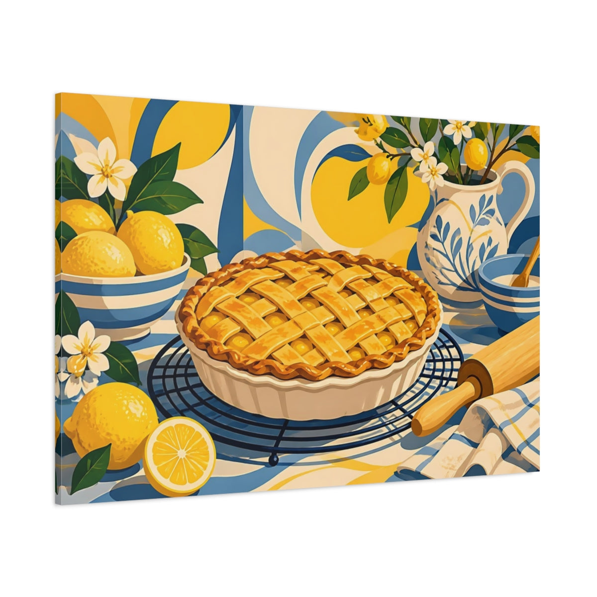 Side Mockup 1. Sunlit Lemon Lattice Pie shown as canvas print