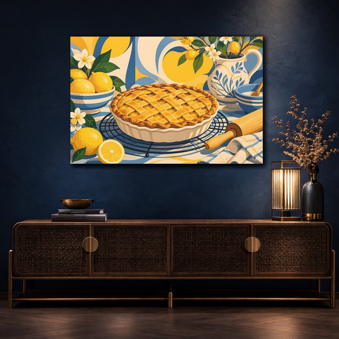 Mockup 4. Sunlit Lemon Lattice Pie shown as canvas print