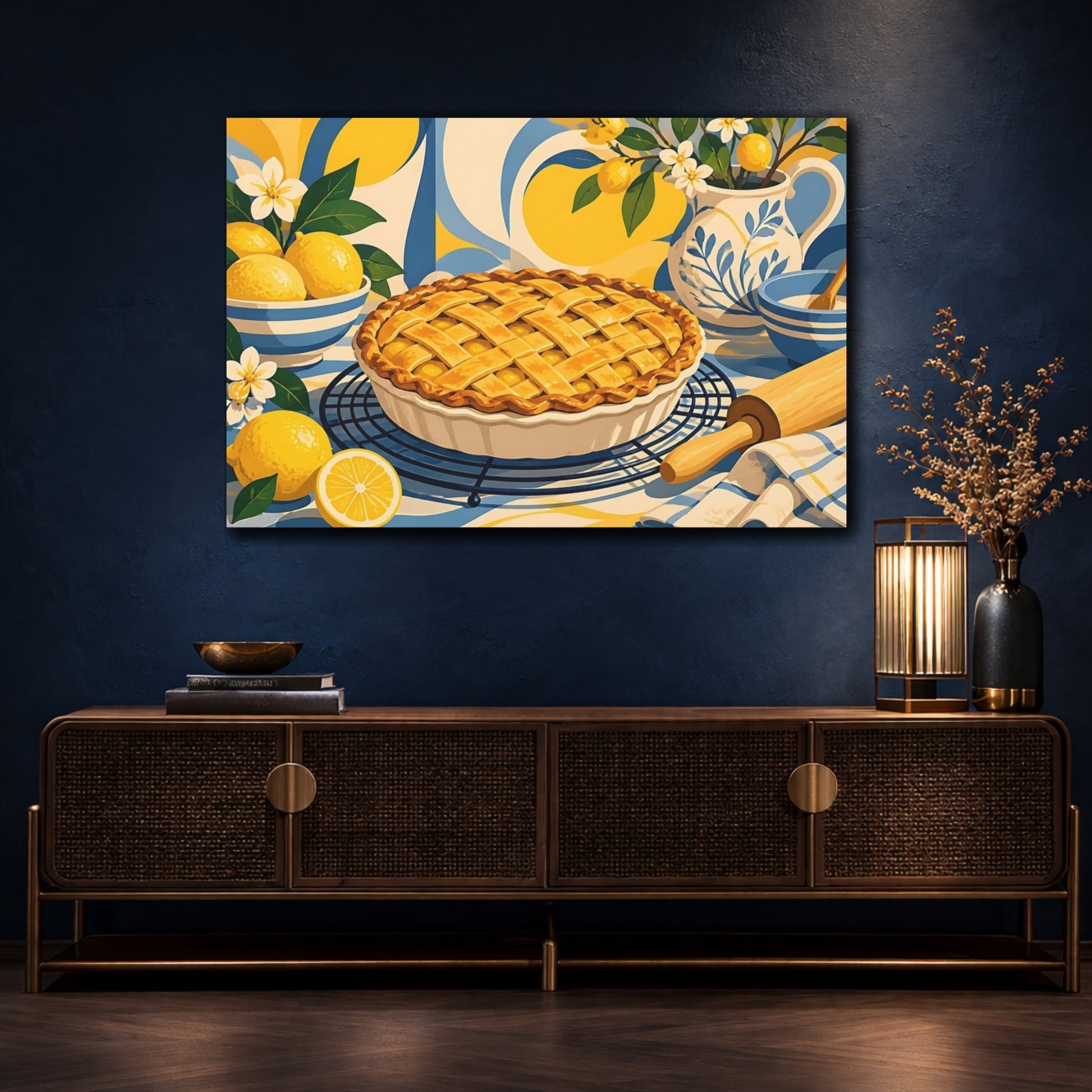 Mockup 4. Sunlit Lemon Lattice Pie shown as canvas print
