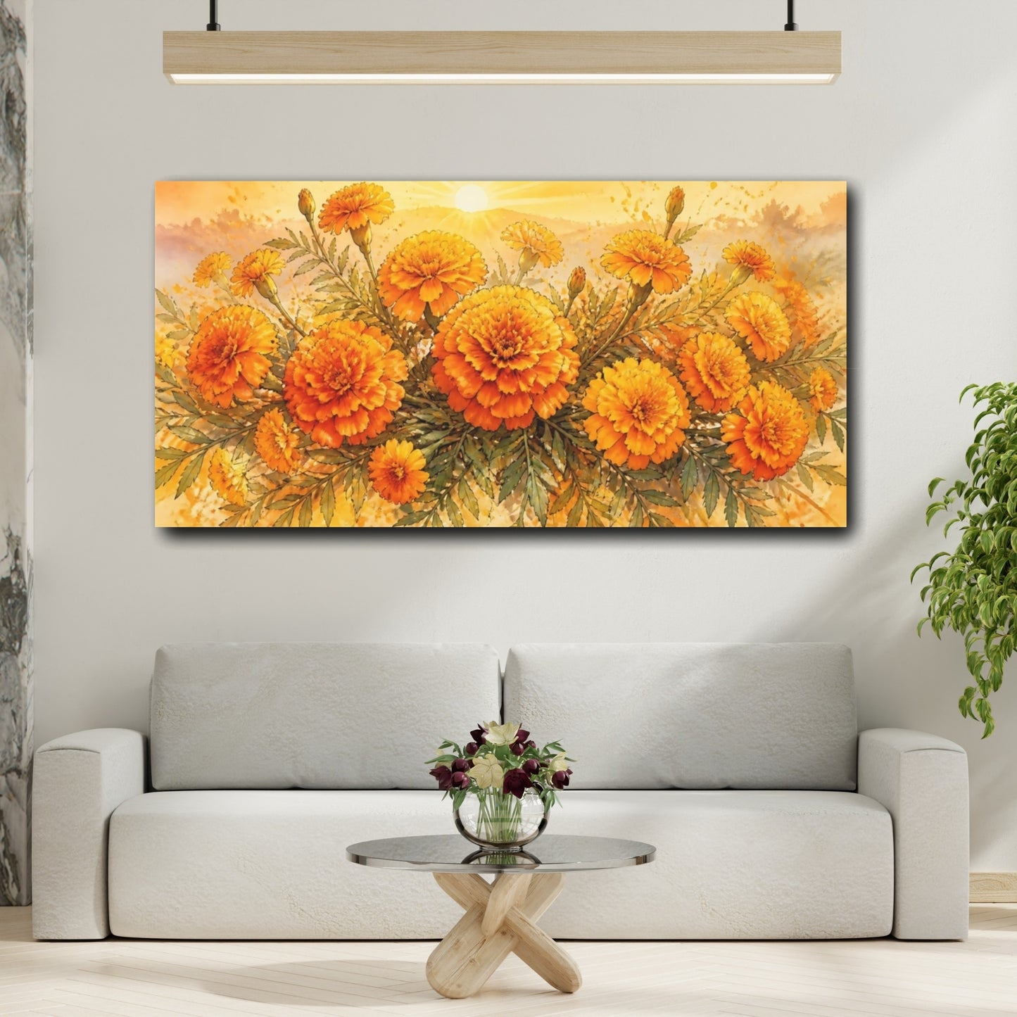Mockup 2. Sunlit Marigold Bouquet shown as canvas print