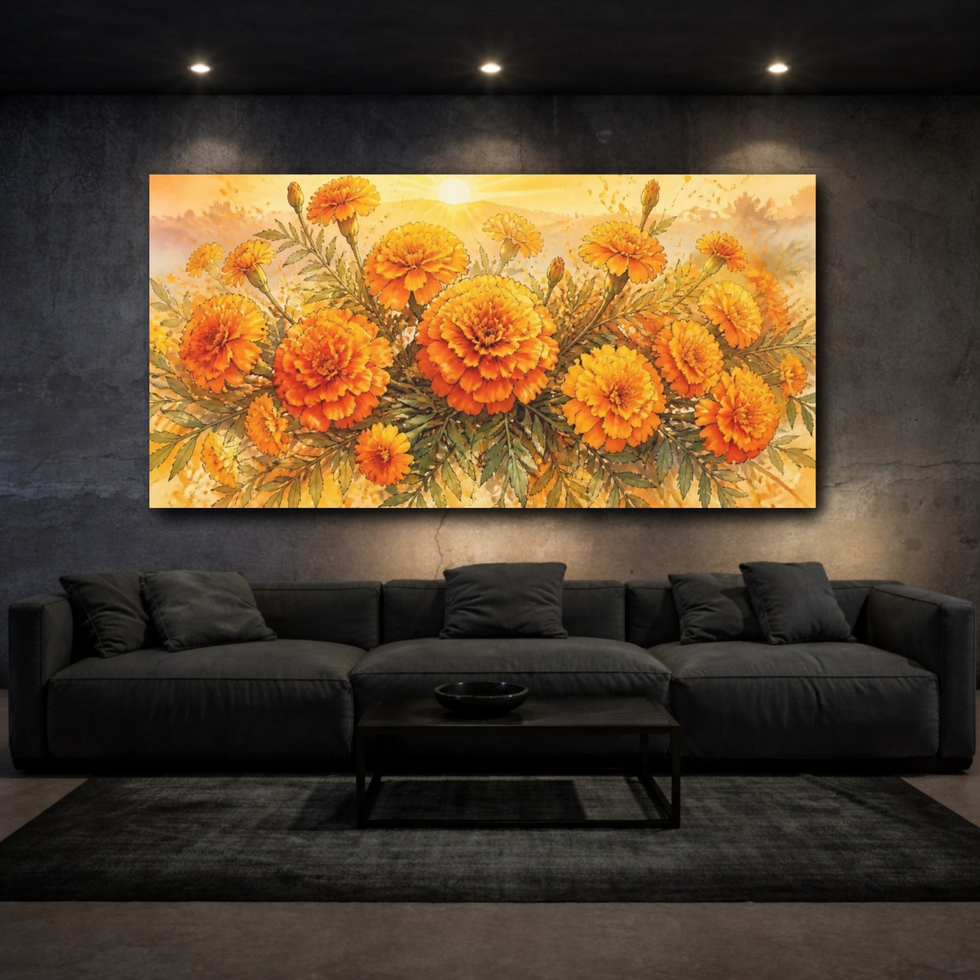 Mockup 3. Sunlit Marigold Bouquet shown as canvas print