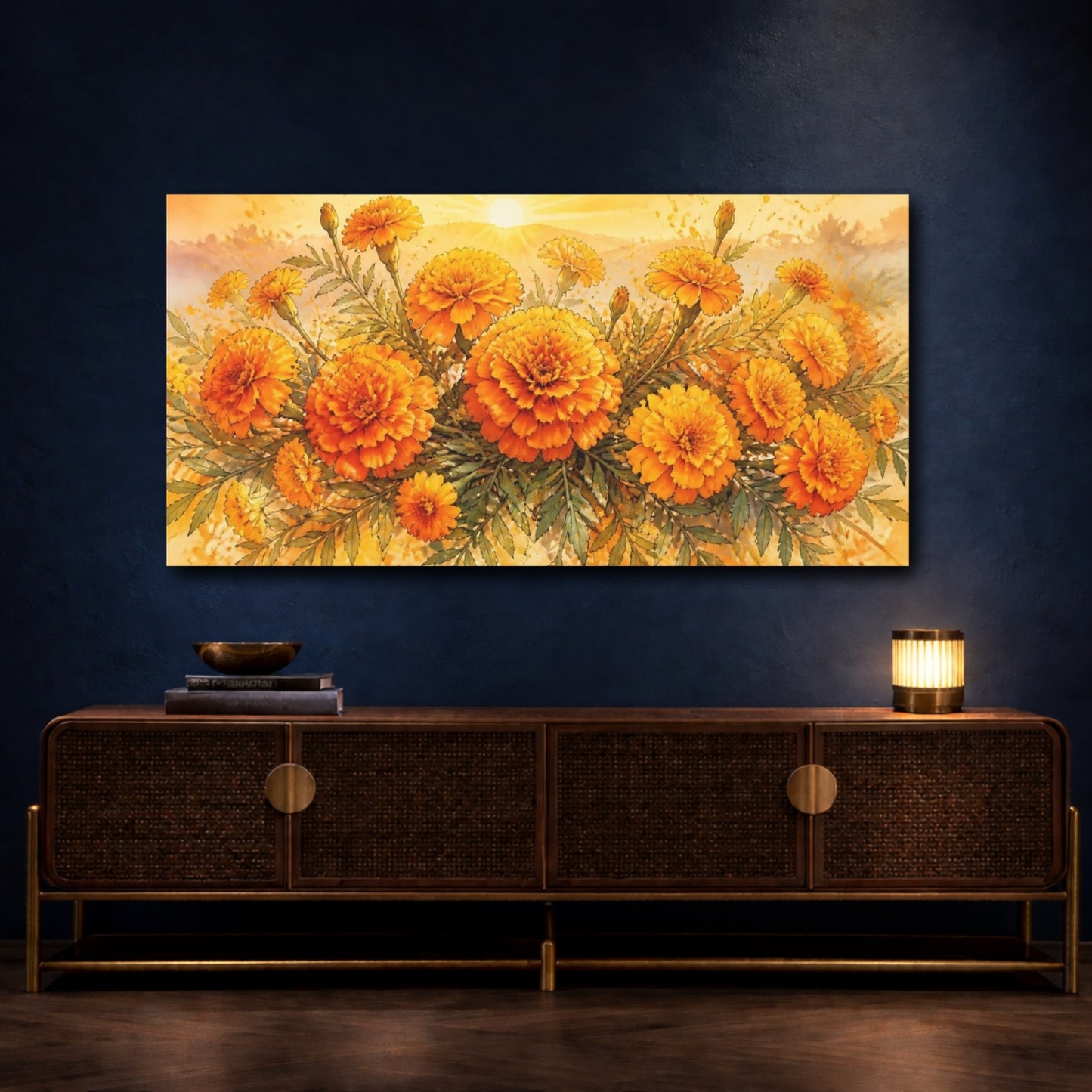 Mockup 4. Sunlit Marigold Bouquet shown as canvas print