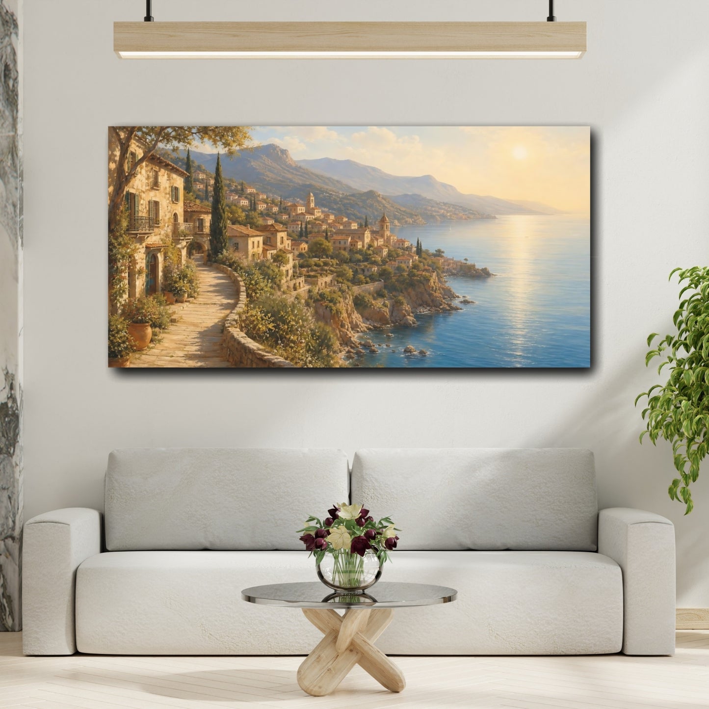 Mockup 2. Sunlit Mediterranean Village shown as canvas print