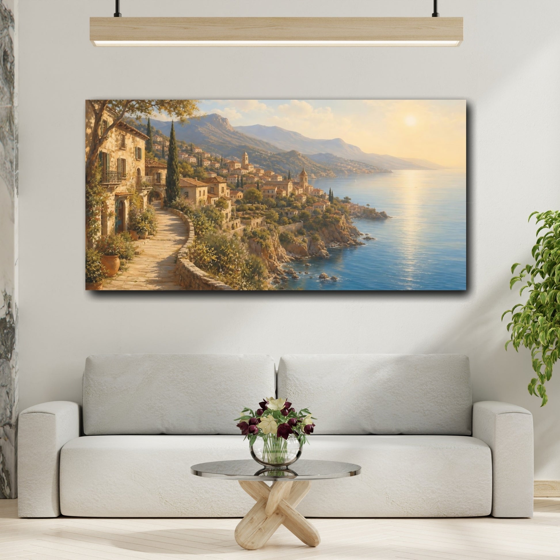 Mockup 2. Sunlit Mediterranean Village shown as canvas print