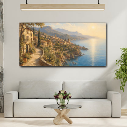 Mockup 2. Sunlit Mediterranean Village shown as canvas print