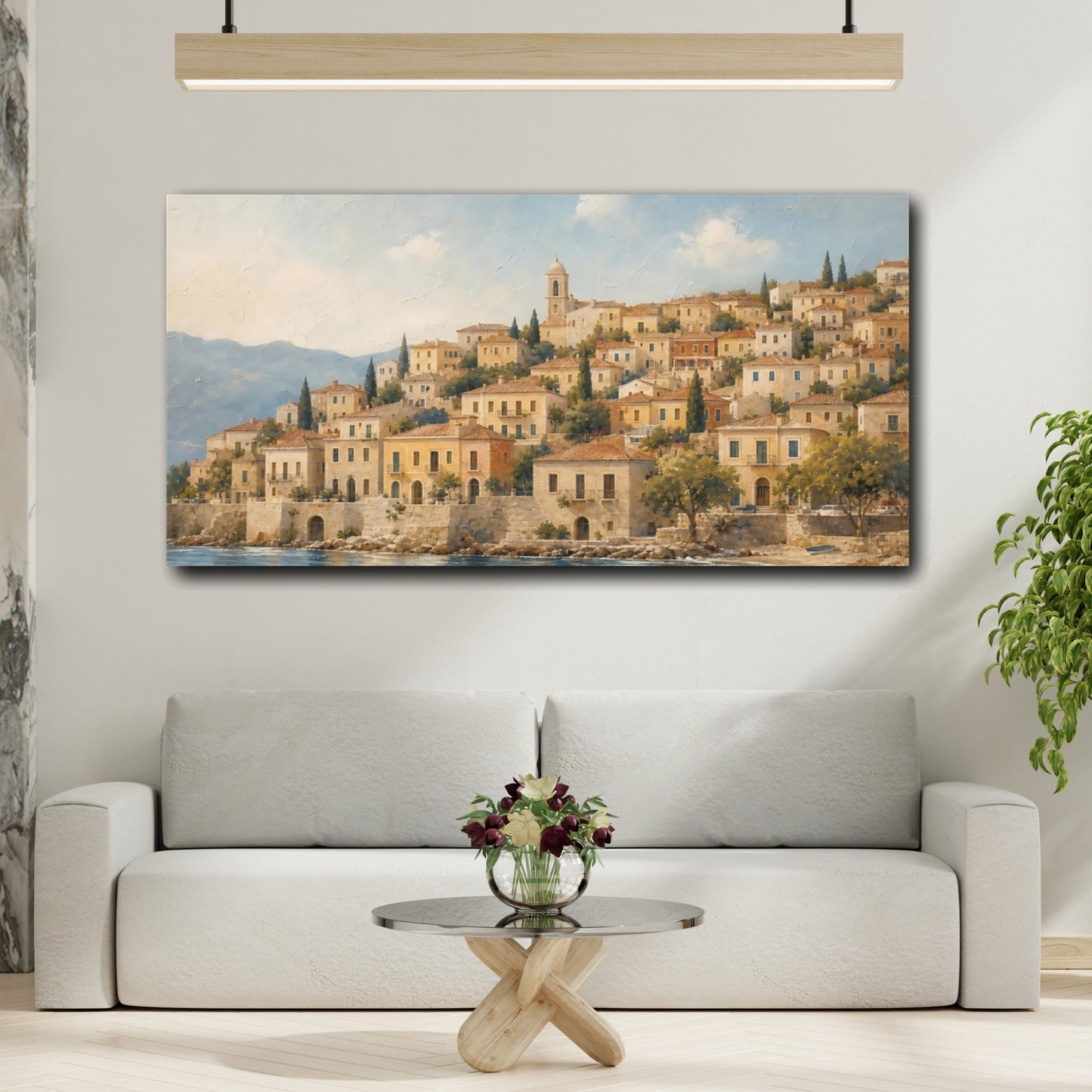 Mockup 2. Sunlit Mediterranean Village shown as canvas print