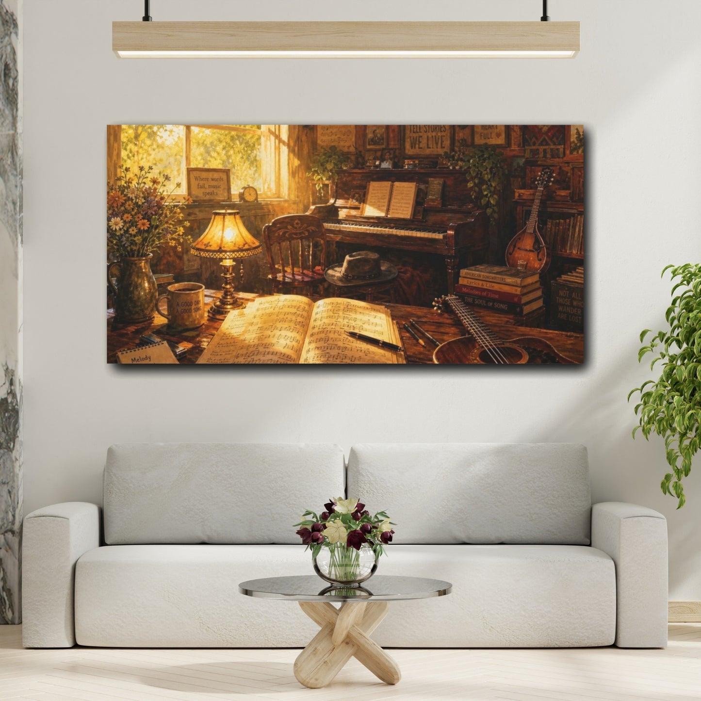 Mockup 2. Sunlit Melody At Piano shown as canvas print
