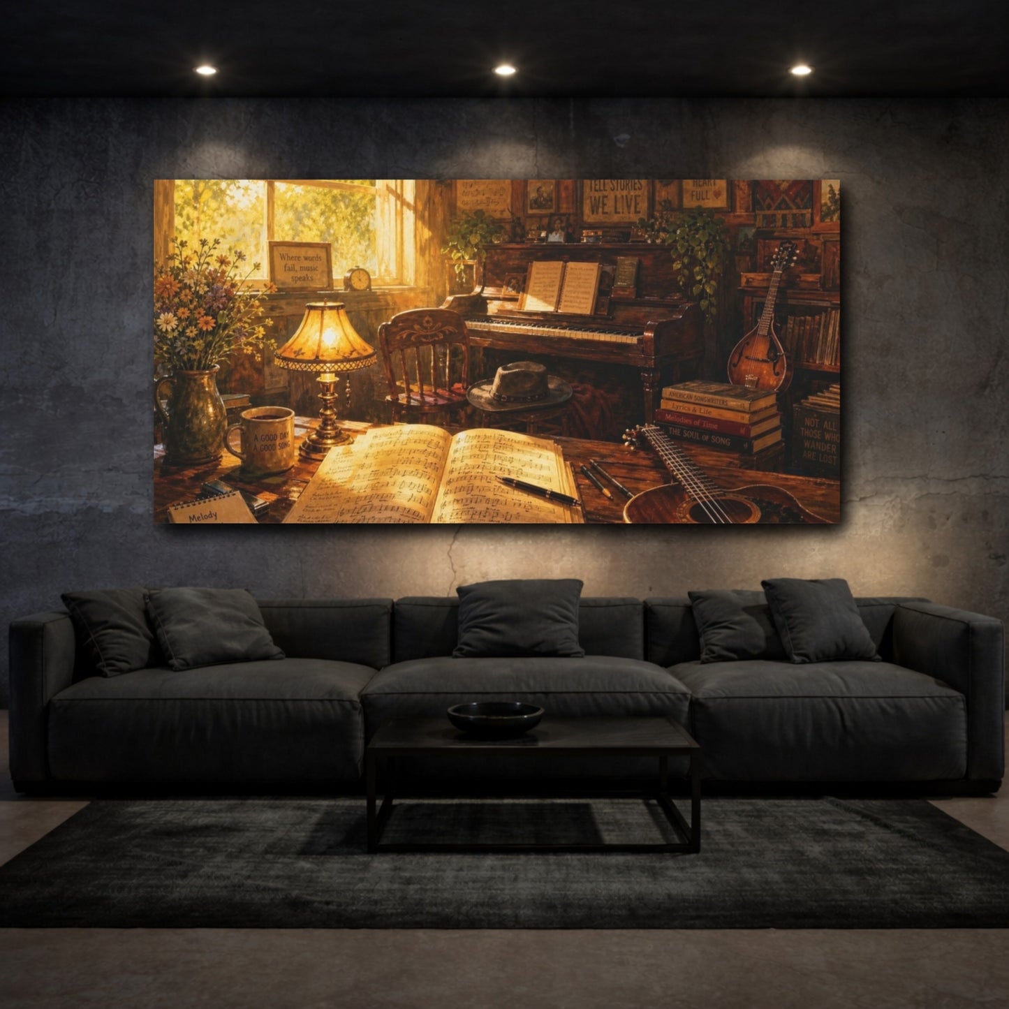 Mockup 3. Sunlit Melody At Piano shown as canvas print