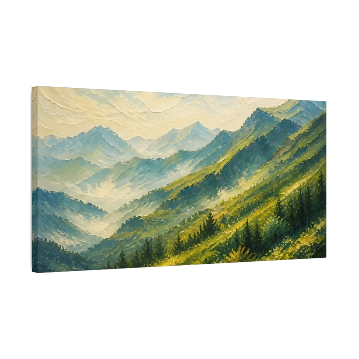 Side Mockup 1. Sunlit Mountain Ridge shown as canvas print