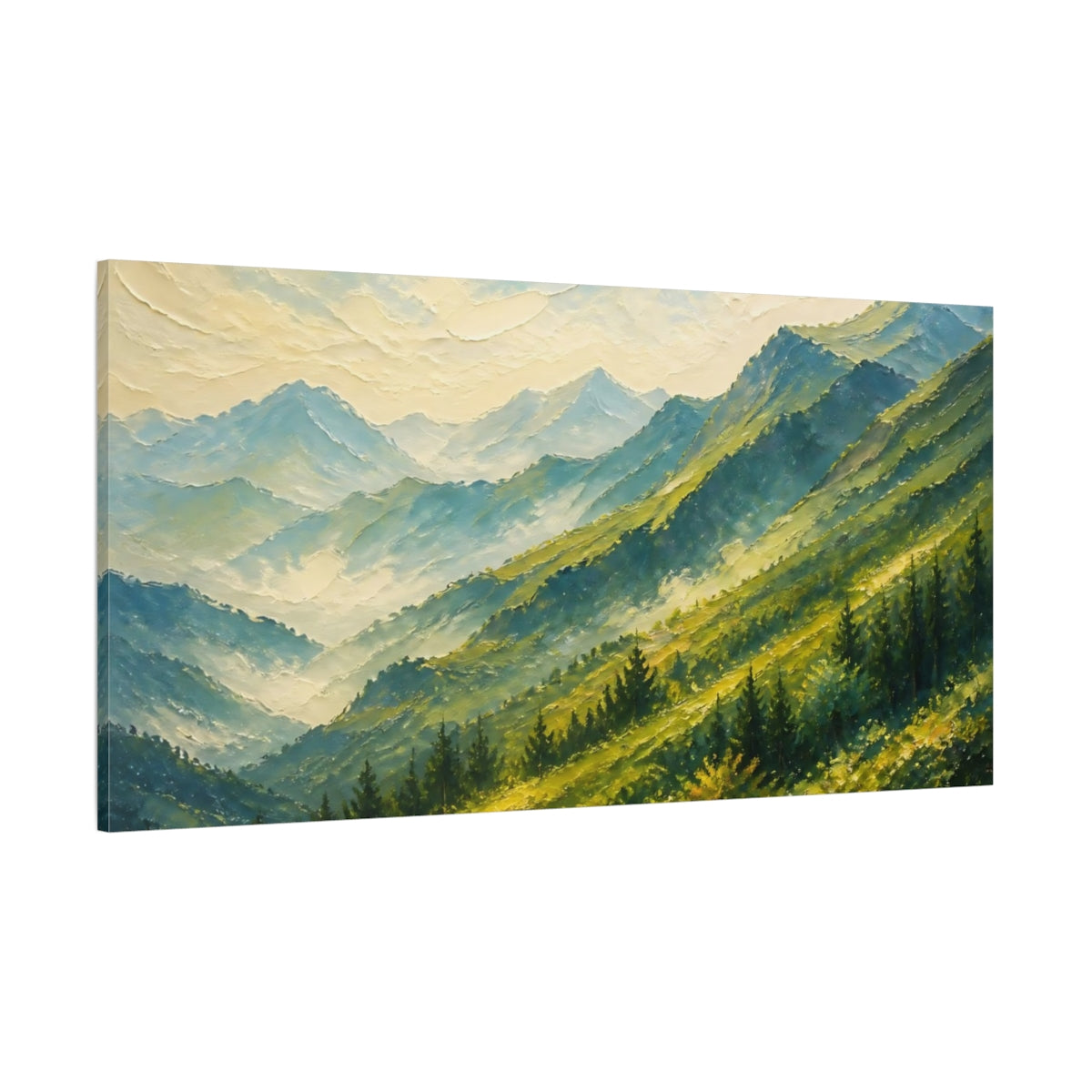 Side Mockup 2. Sunlit Mountain Ridge shown as canvas print