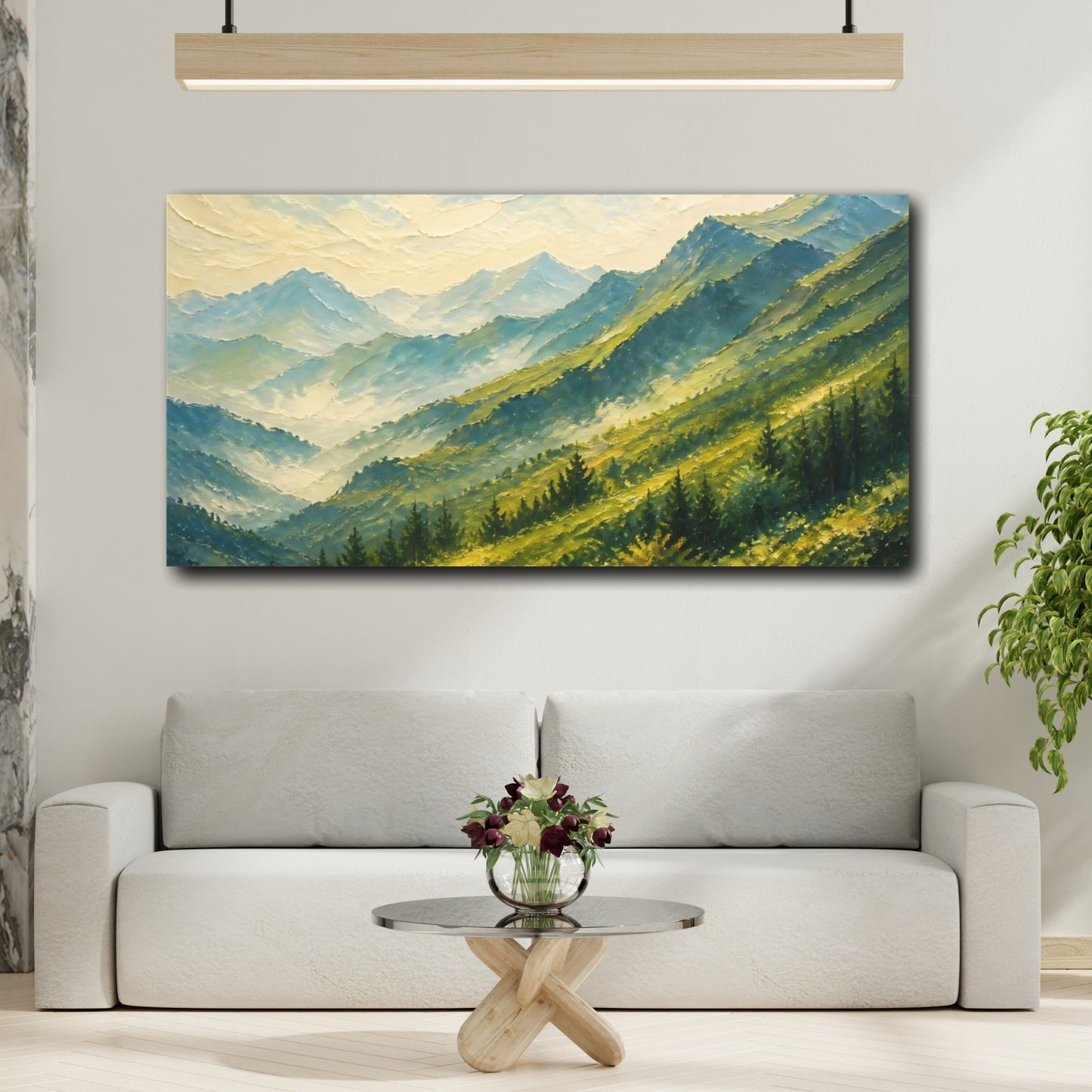 Mockup 2. Sunlit Mountain Ridge shown as canvas print