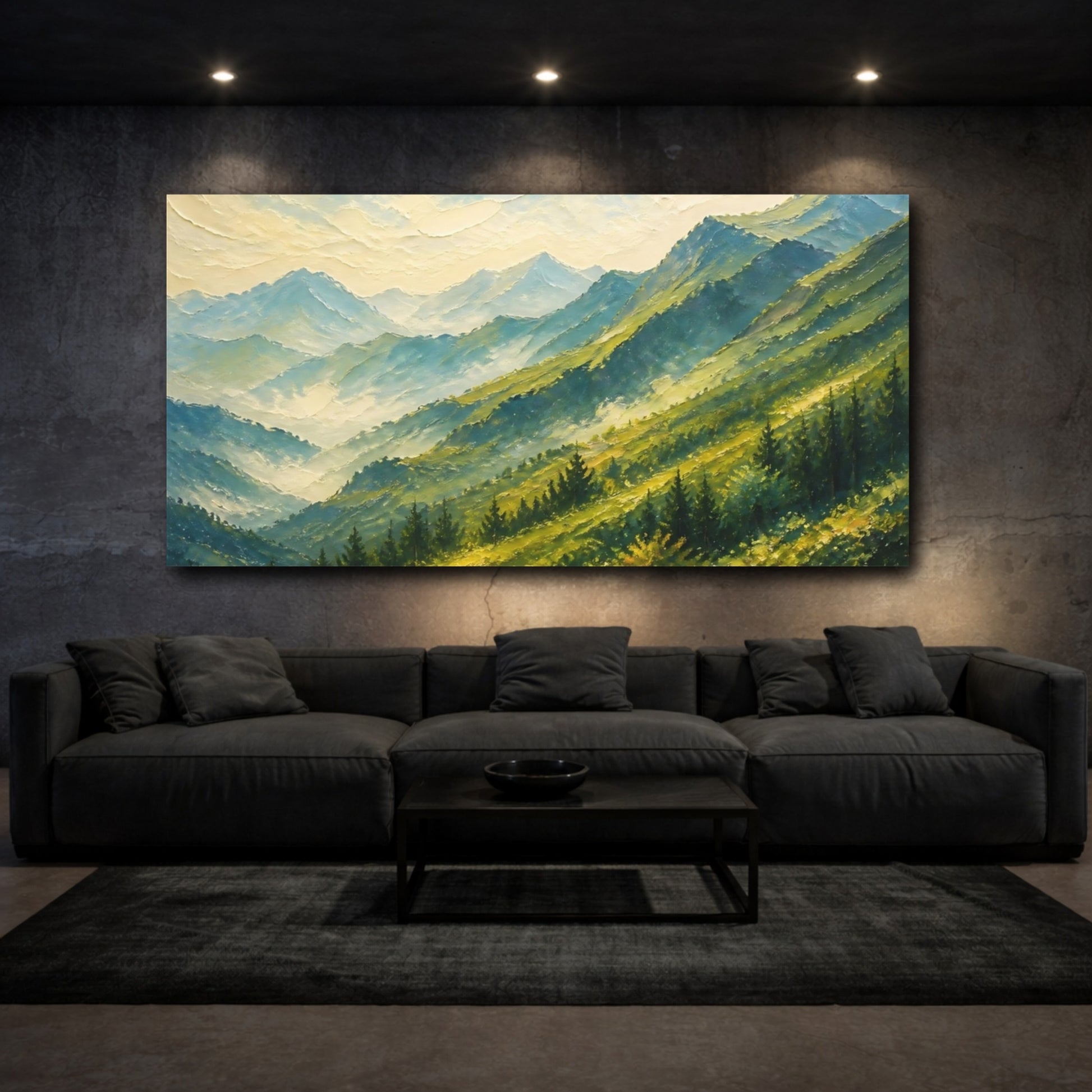 Mockup 3. Sunlit Mountain Ridge shown as canvas print