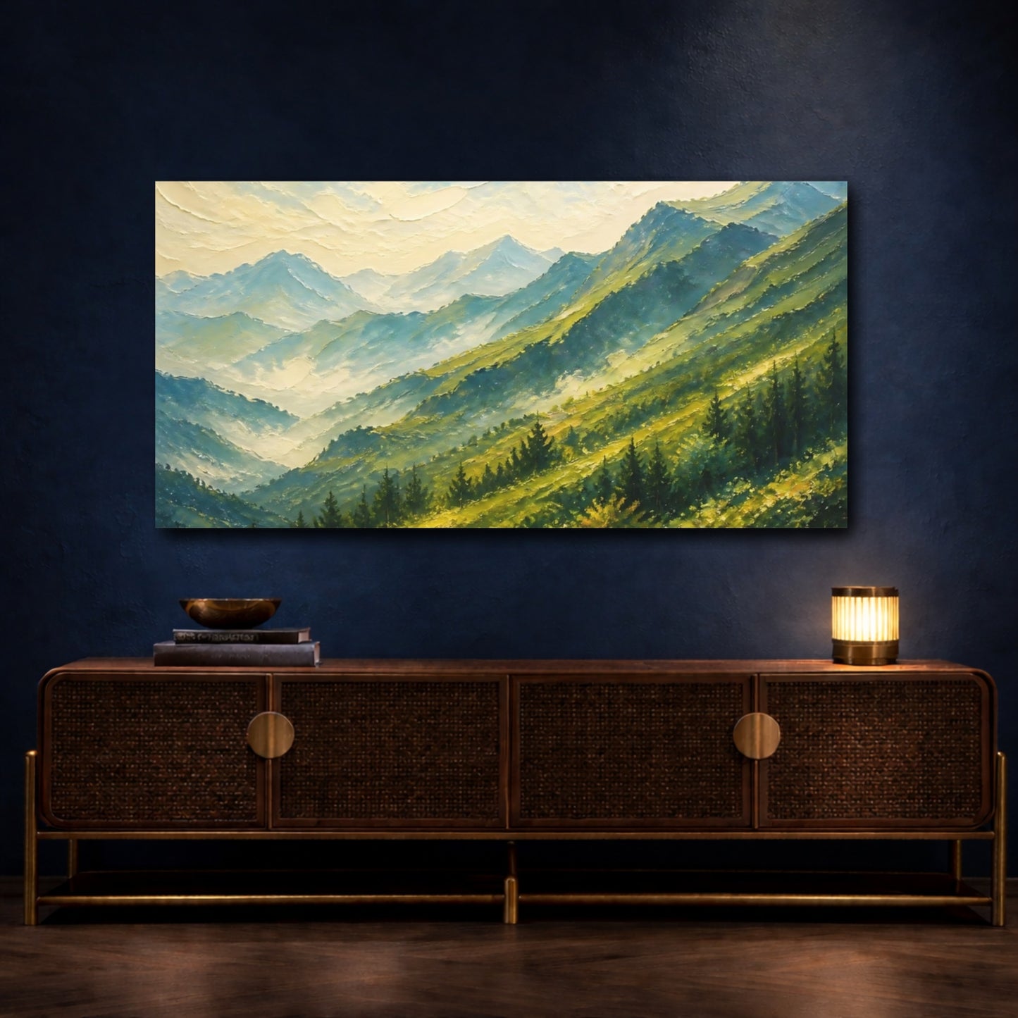 Mockup 4. Sunlit Mountain Ridge shown as canvas print