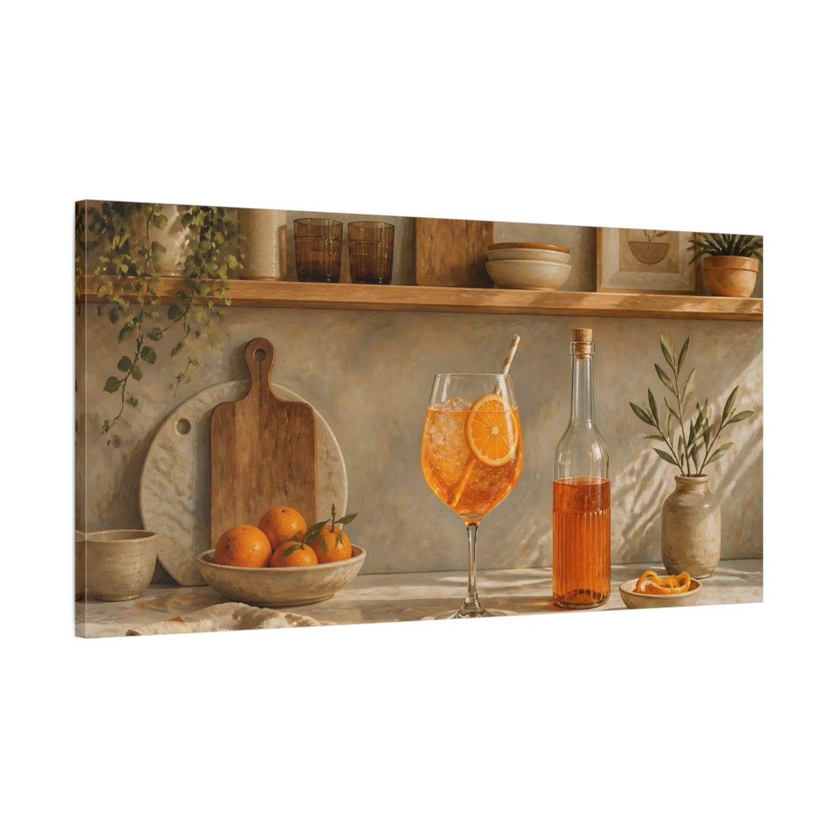 Main Mockup. Sunlit Orange Cocktail shown as canvas print
