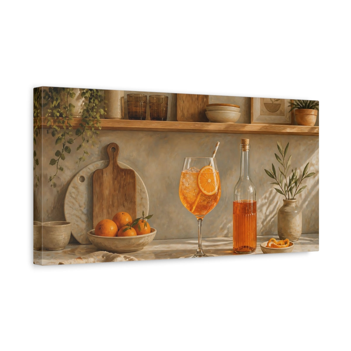 Side Mockup 3. Sunlit Orange Cocktail shown as canvas print