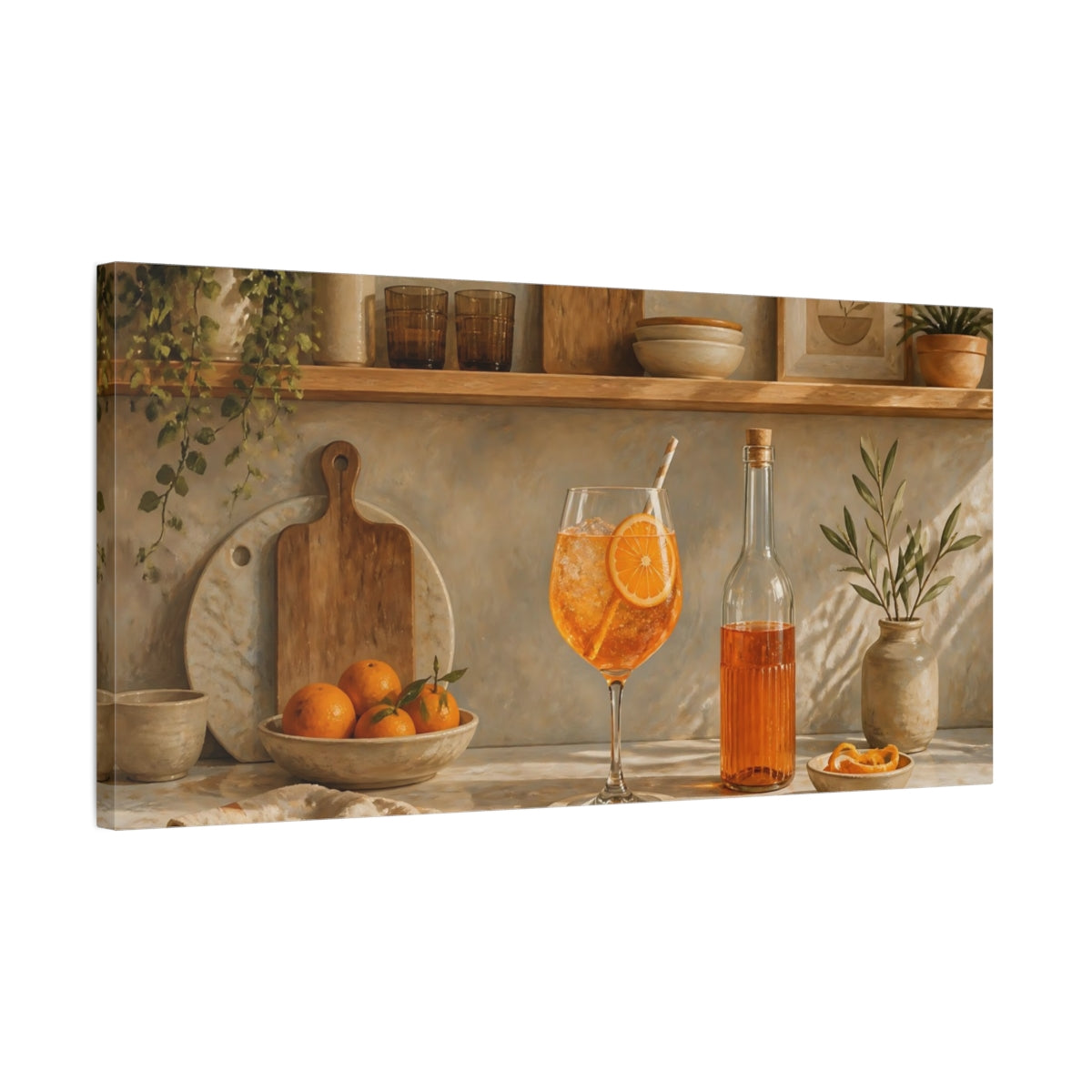 Side Mockup 1. Sunlit Orange Cocktail shown as canvas print