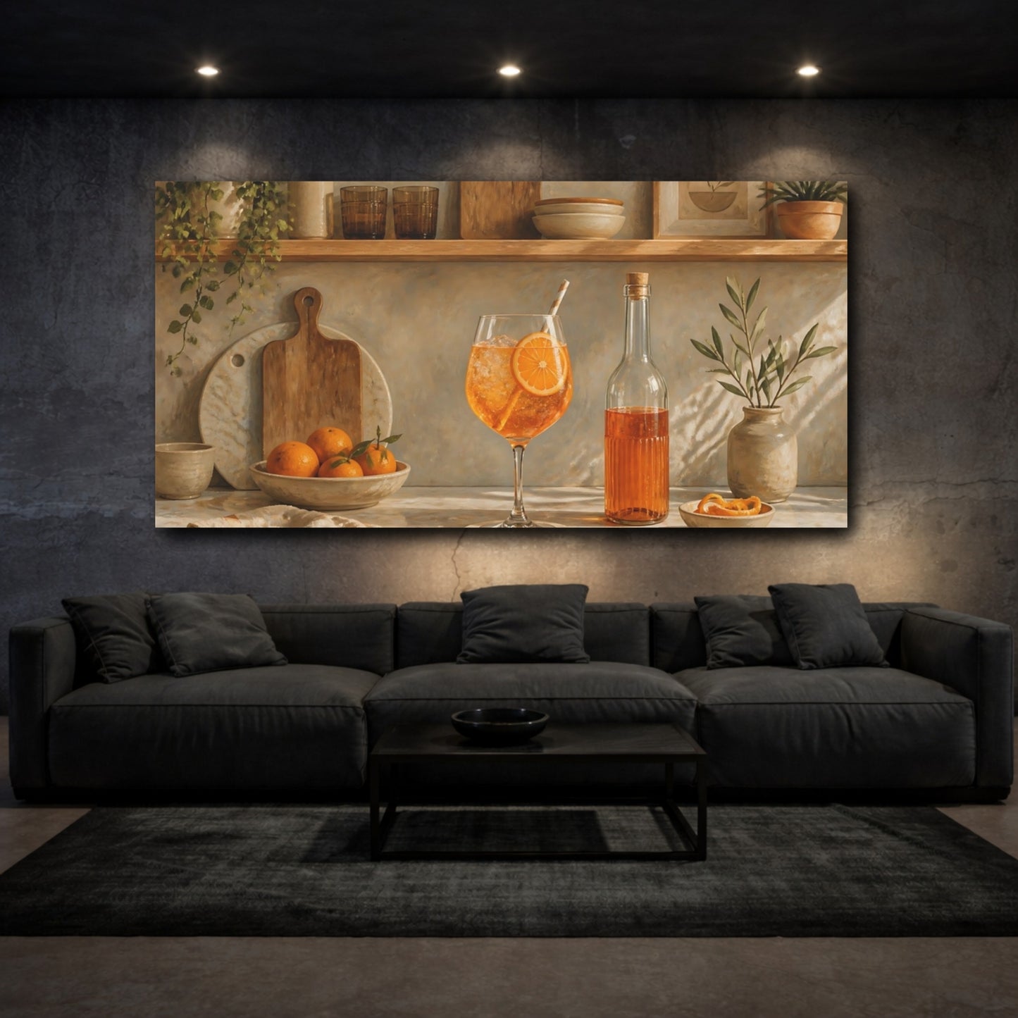 Mockup 3. Sunlit Orange Cocktail shown as canvas print